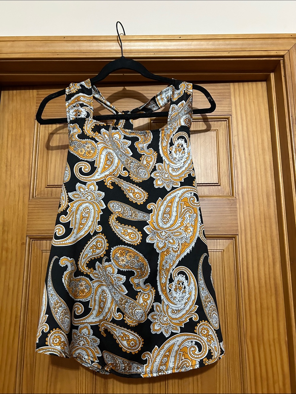 Paisley Halter Tank Dress in Black and Gold